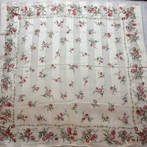 Vtg MARIELLA BURANI Scarf Handkerchief Tulip Floral Cotton Cream Pink 22.5"